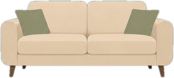 Beige couch with sage pillows